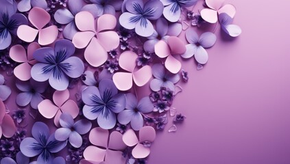 many hearts, flowers and hearts over purple background