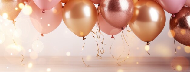 pink and gold balloons against a background
