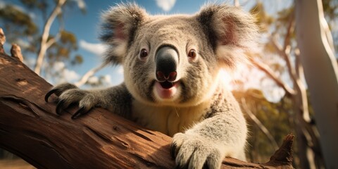 funny and cute koala on a tree, animals of australia, Generative AI