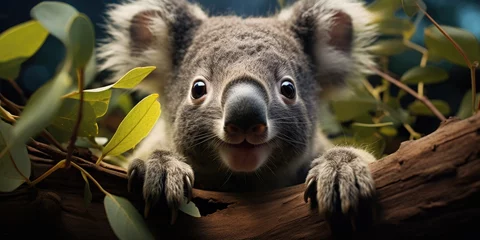 Raamstickers funny and cute koala on a tree, animals of australia, Generative AI © 22_monkeyzzz