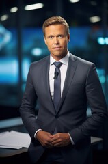 Fototapeta premium news anchor he is not wearing a suit