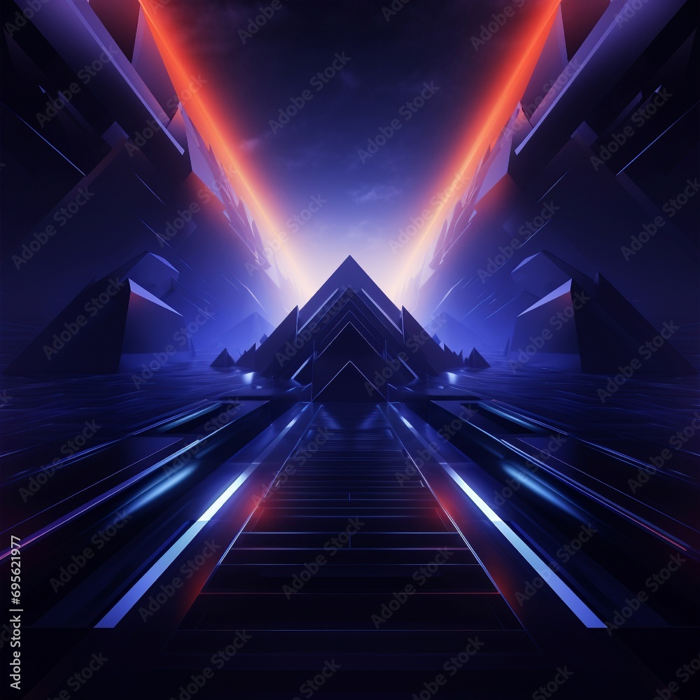 Sticker a dynamic digital abstract background with neon geometric shapes and vibrant gradients on a dark bac