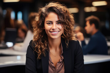 Fototapeta premium Hispanic business woman in office. Generative AI