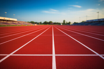 Running track in the stadium. Rubber coating. Smooth surface ready for runners. Generative AI