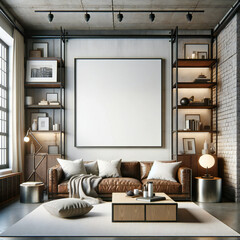 Photoframe template on a white wall in a modern cozy room