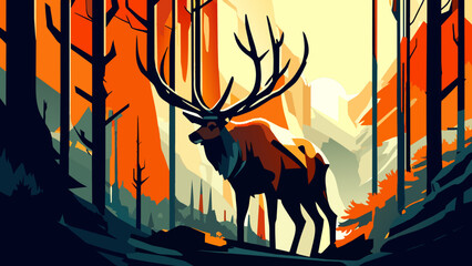 A majestic elk in a forest clearing. vektor icon illustation