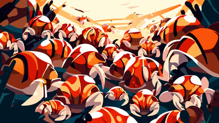 A group of hermit crabs in shells. vektor icon illustation - obrazy, fototapety, plakaty