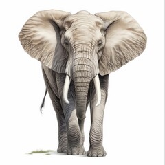 Elephant Isolated on White. Realistic and Detailed Computer-Generated Drawing of Majestic Mammal with Trunk and Ivory Tusks. Perfect for Nature and Wildlife Concepts