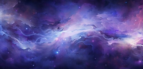 A vibrant digital abstract creation featuring a fusion of cosmic purples