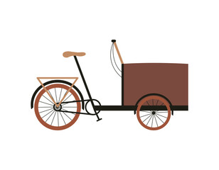 Fototapeta na wymiar Tricycle city bicycle for family cycling with children or pet. Isolated flat illustration in brown colors