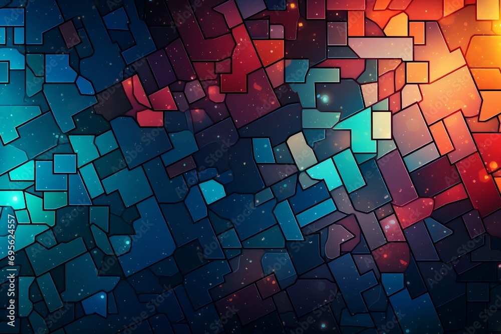Wall mural abstract representation of connectivity and unity portrayed through a mosaic of interlocking geometr
