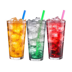 Variety of fruit juice in glasses on transparent background - obrazy, fototapety, plakaty