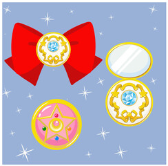 ilustracion vectorial de broche y espejo compacto de maquillaje con forma de estrella  © yessebel