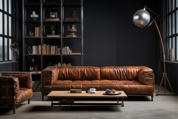 Contemporary Living room industrial style. Wall decor studio. Generate Ai