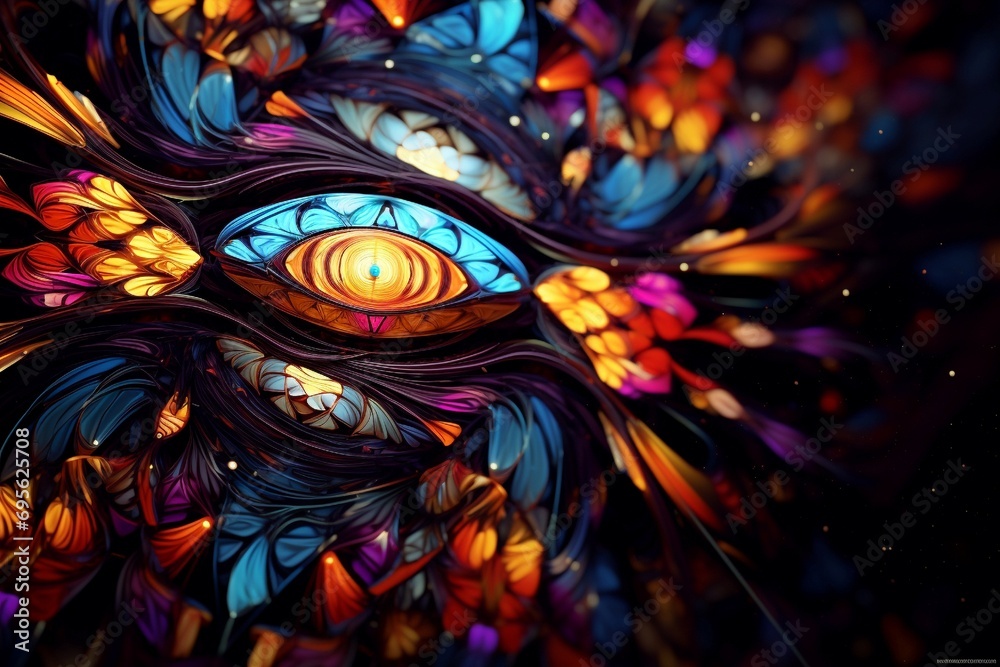 Sticker abstract representation of transformation and metamorphosis portrayed through a kaleidoscope of evol