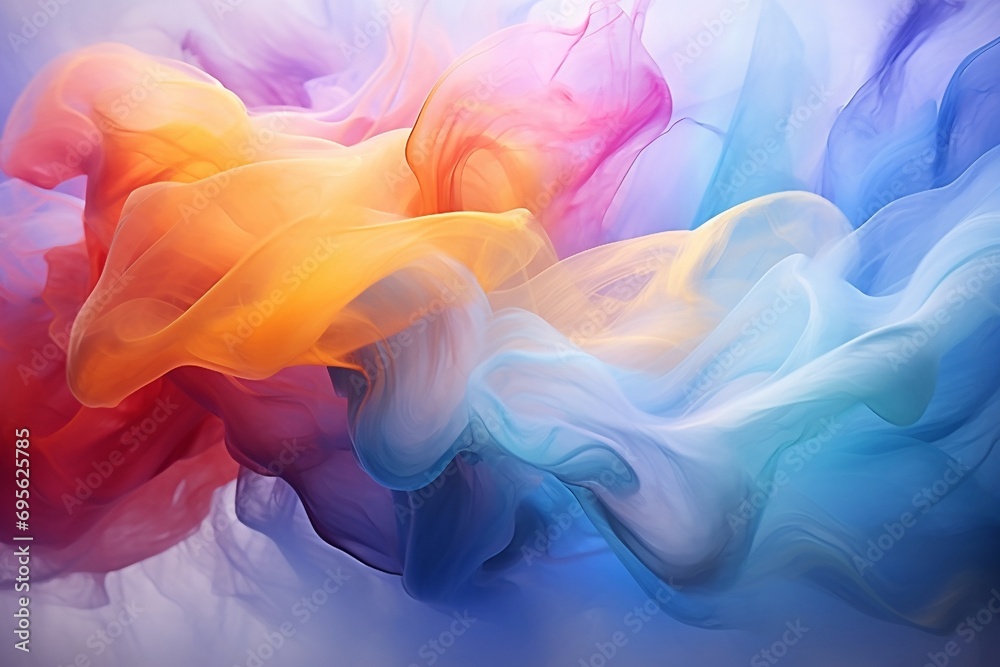 Poster an abstract concept of fluidity and motion depicted in a dynamic interplay of colors and shapes agai