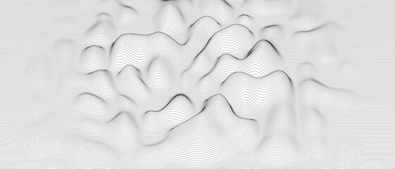 Abstract background with distorted line shapes on a white background. Monochrome sound line waves.