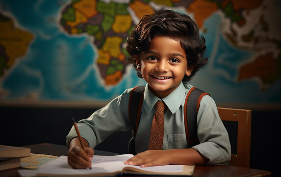 A indian boy being at school lesson