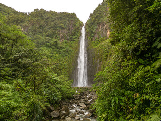 Carbet Falls (the scond one), a series of waterfalls on the Carbet River in Basse-Terre in a tropical rainforest on lower slopes of volcano La Soufriere., Guadeloupe, Caribbean