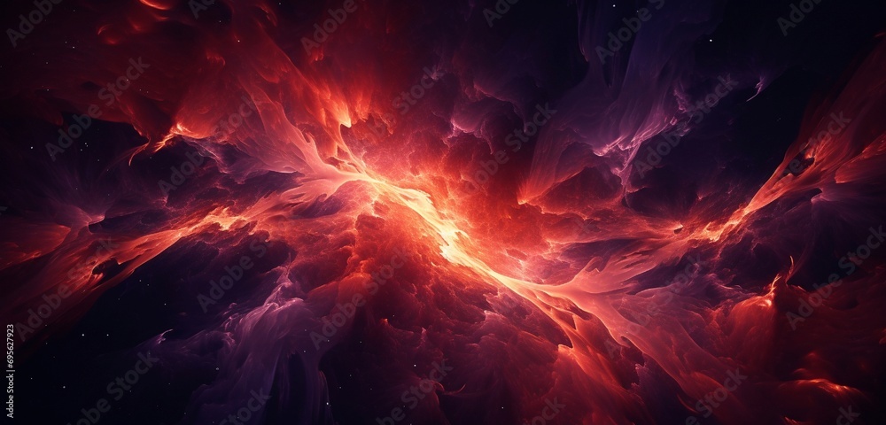Poster an immersive digital abstract background featuring a fusion of fiery reds