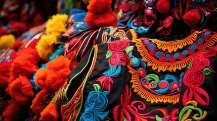 Fototapeta na wymiar intricate embroidery and vibrant colors of costumes at the Manizales Fair generative ai