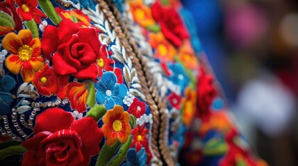 intricate embroidery and vibrant colors of costumes at the Manizales Fair generative ai - obrazy, fototapety, plakaty