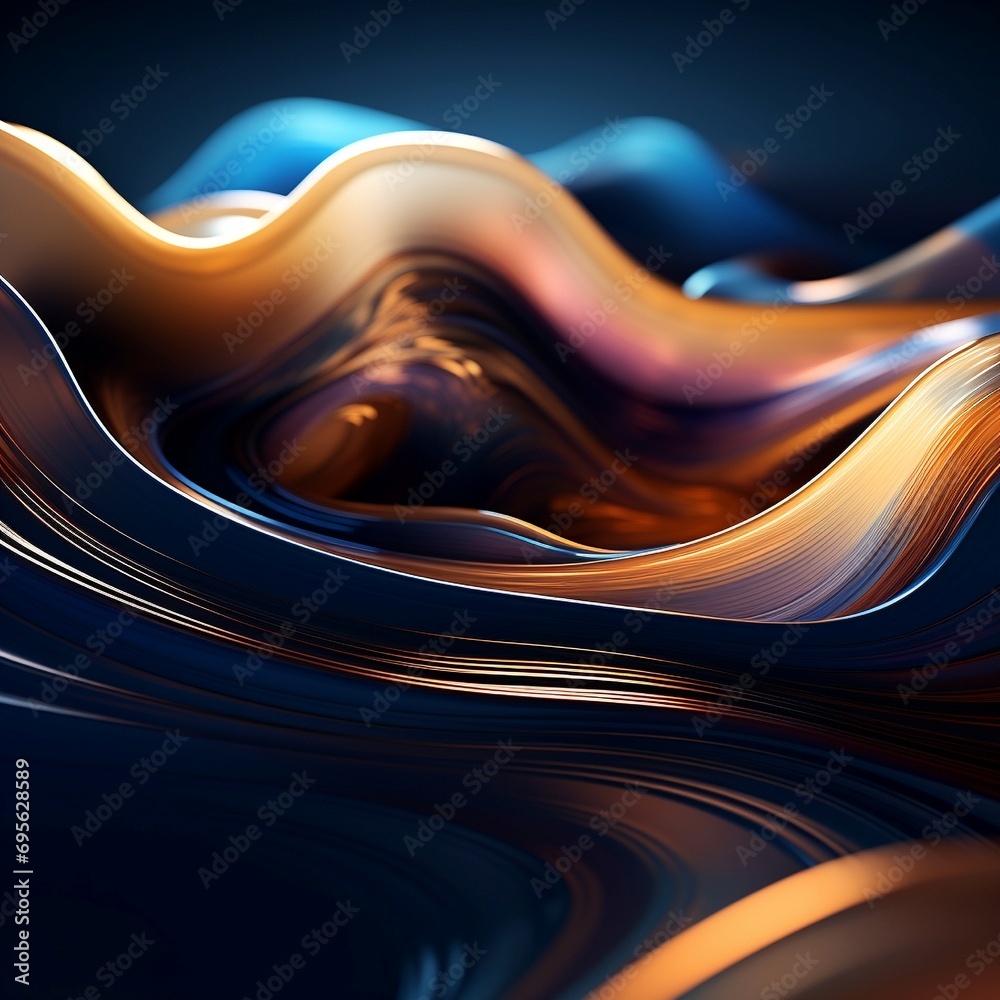 Wall mural an intricate digital abstract composition featuring fluid lines and metallic gradients