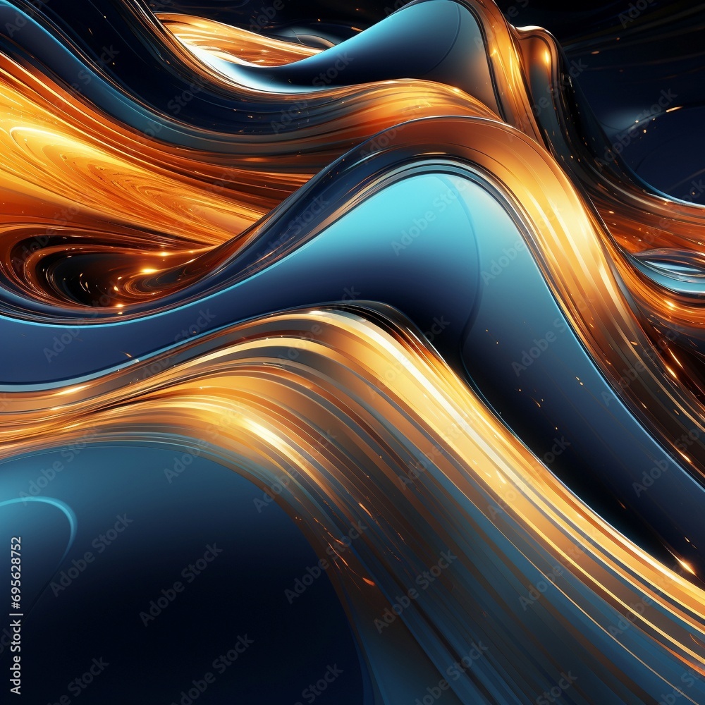 Sticker an intricate digital abstract design with dynamic patterns and metallic gradients creating a sense o