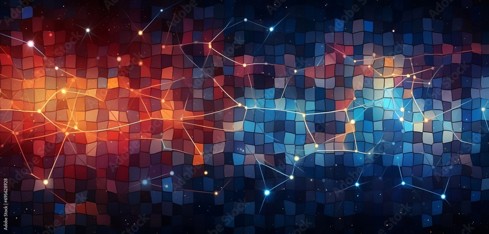 Wall mural conceptual abstraction of connectivity and unity depicted through a mosaic of interlocking geometric