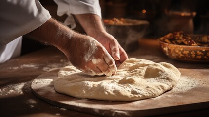 Obraz na płótnie Canvas person skillfully shaping and baking Arabic bread. generative ai