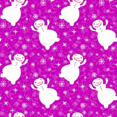 Cartoon winter ice seamless snowman and snowflakes pattern for Christmas packaging and new year
