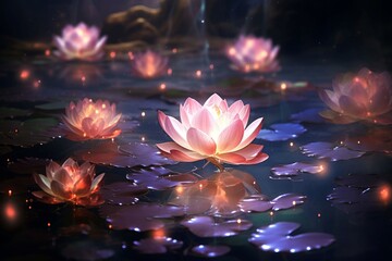 Vibrant Lotus pink purple. Water candle star. Generate Ai