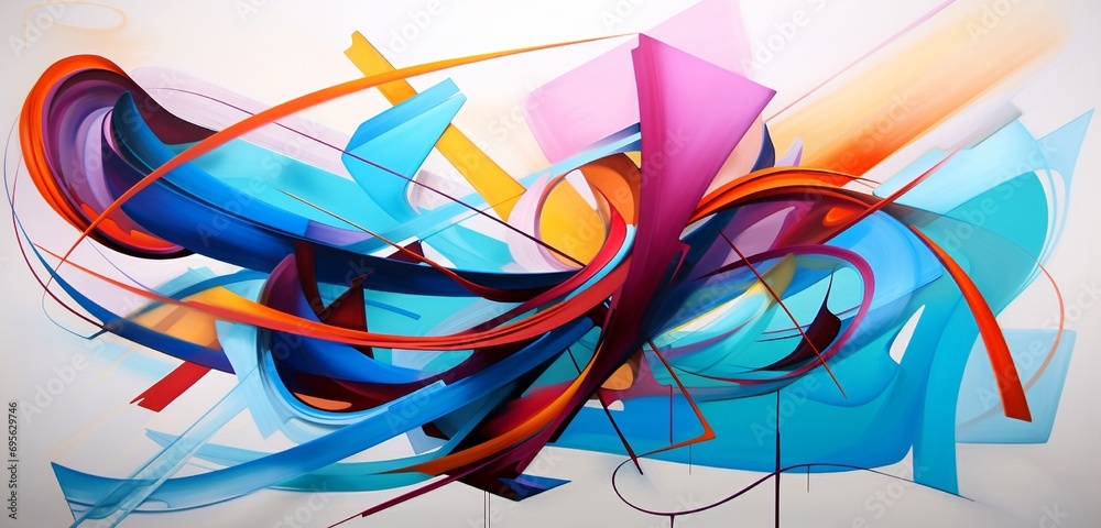 Wall mural conceptual abstraction of resilience and strength depicted in bold, intersecting lines and vibrant, 