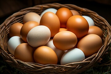 Healthy concept wooden nest brimming with an abundance of farmfresh eggs