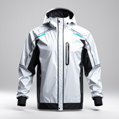 Trendy hiking jacket, white, isolated on white background.