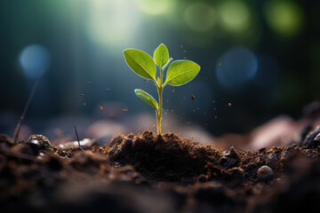 A seedling breaking through the soil, symbolizing the germination process and the catalyst for the growth of a new plant. Generative Ai. - obrazy, fototapety, plakaty