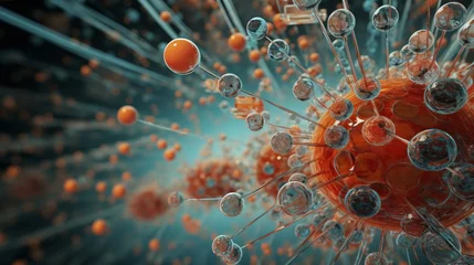 Fotobehang Conceptual illustration intricately reveals nanotechnology connecting at work, unveiling detailed internal structures. It embodies the scientific essence of technological advancement. © arayabandit