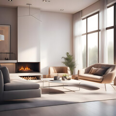 modern living room with fireplace large windows