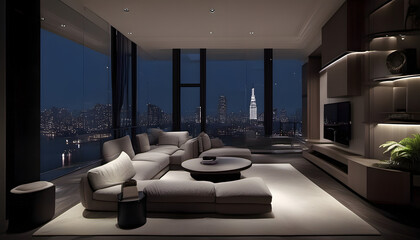 luxury apartment bedroom city view