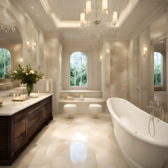 luxury mansion bathroom with bathtub