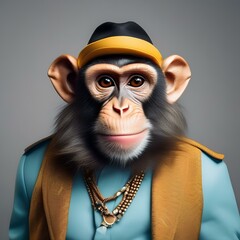 A fashionable monkey in stylish clothing, posing for a portrait with a playful and lively pose1