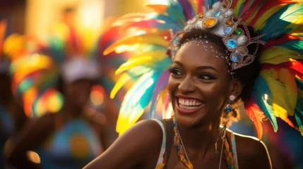 Papier Peint photo autocollant Carnaval vibrant costumes and joyful faces of Carnival dancers in Barranquilla generative ai