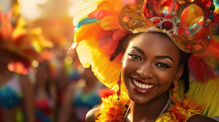 Fotobehang Carnaval vibrant costumes and joyful faces of Carnival dancers in Barranquilla generative ai