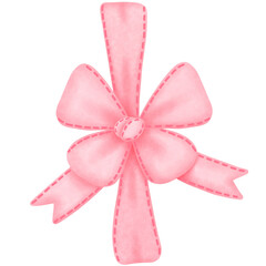 Watercolor pink bow ribbon clipart for romantic valentines day decoration.