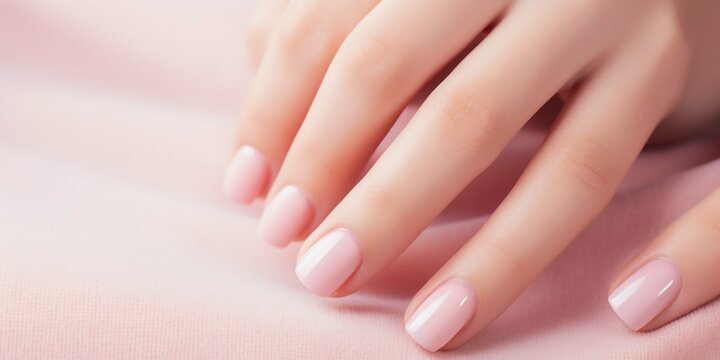Elegant Pink Manicure on Soft Fabric Background. Generative ai