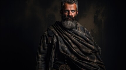 Fototapeta na wymiar man proudly wearing a traditional Scottish Ghillie shirt and kilt generative ai