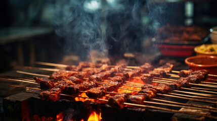 person skillfully grilling skewers for a Chinese barbecue generative ai
