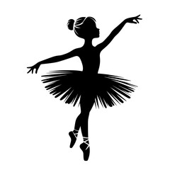 Vector black silhouette of a little ballerina isolated on a transparent background - obrazy, fototapety, plakaty