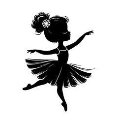 Vector black silhouette of a little ballerina isolated on a transparent background