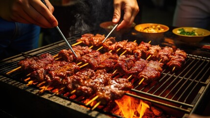 person skillfully grilling skewers for a Chinese barbecue generative ai